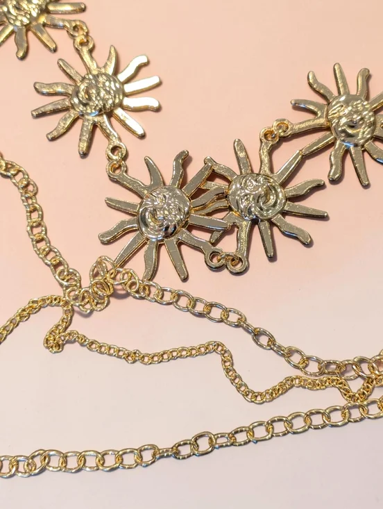Boho Sunburst Chain Belt Celestial Gold Layered Festival Western Coachella NWT - Picture 4 of 11